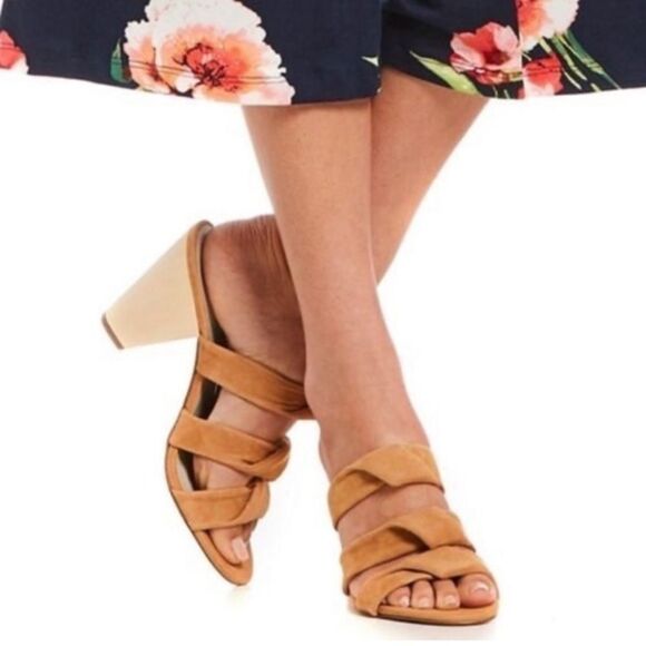 1. State Aisha Nude Suede Wooden Block Heels SIZE 8.5 - Picture 1 of 6